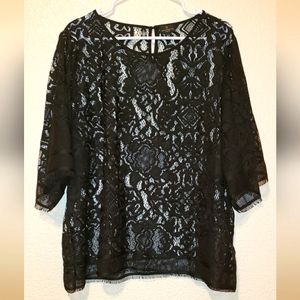 Worthington 2x, black lace blouse
